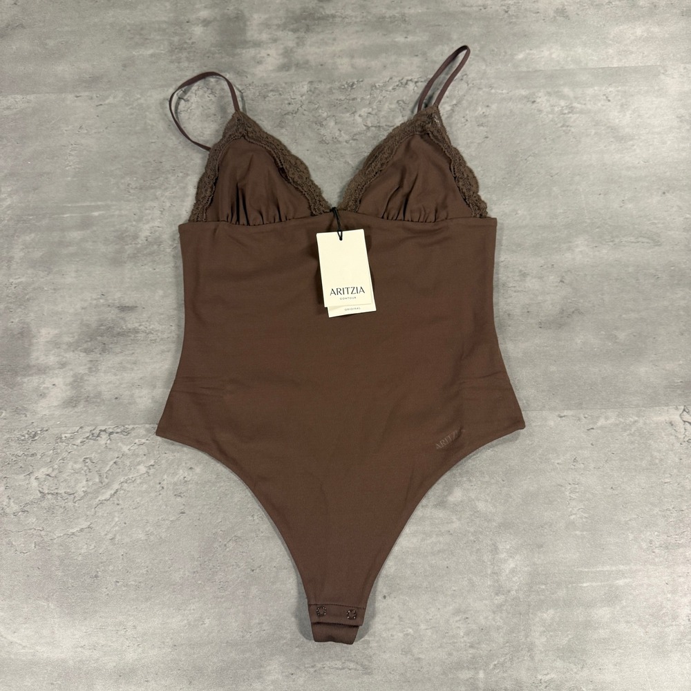 Aritzia Chocolate Brown Lace-Trim Stretch Bodysuit Size M